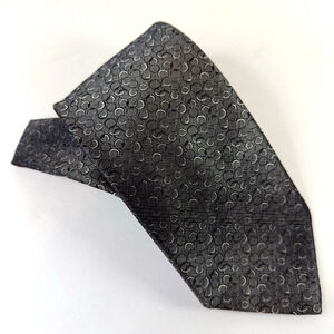 Wemlon by Wembley Tie Grey/Black Geometric Circles Polyester Preppy Academia